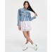 Juniors' Distressed Button-Front Denim Jacket