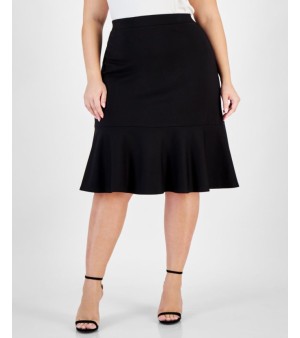 Kasper, Plus Size Compression Pull-On Flounce Skirt
